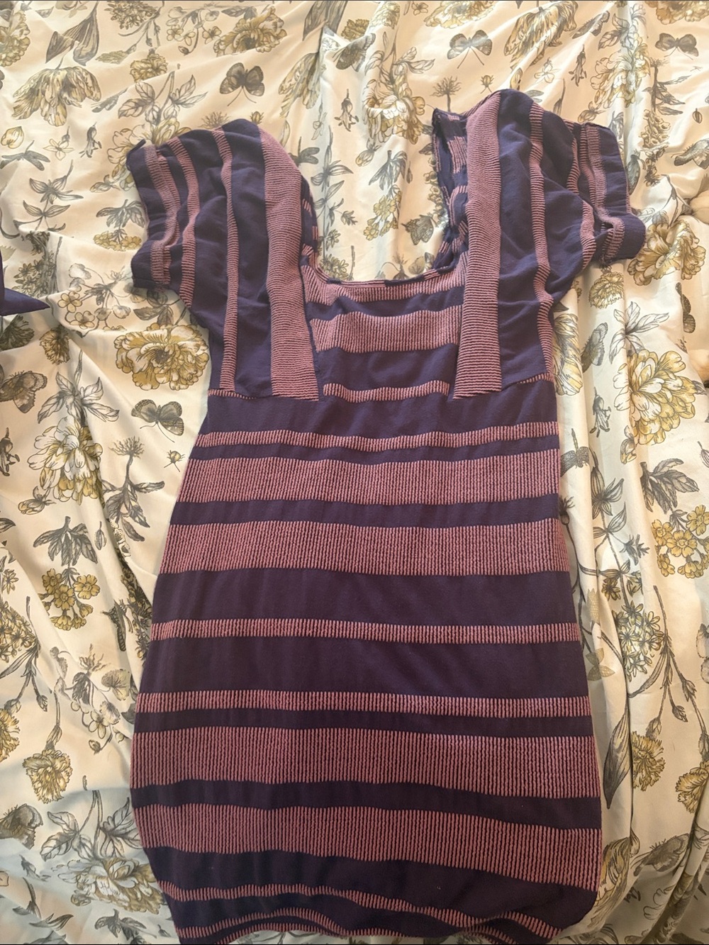 Free people Striped Purple and Mauve Knit Square-Neck Dress